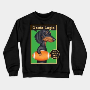 Classic Doxie Dog with football on Black Dachshund Holding Football Crewneck Sweatshirt